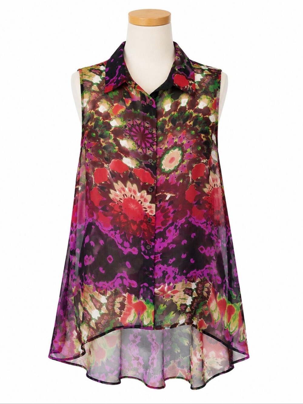 Live 4 Truth 2X Tunic Blouse NWT Sleeveless Floral Geometric Hi-Lo Sheer Top Art